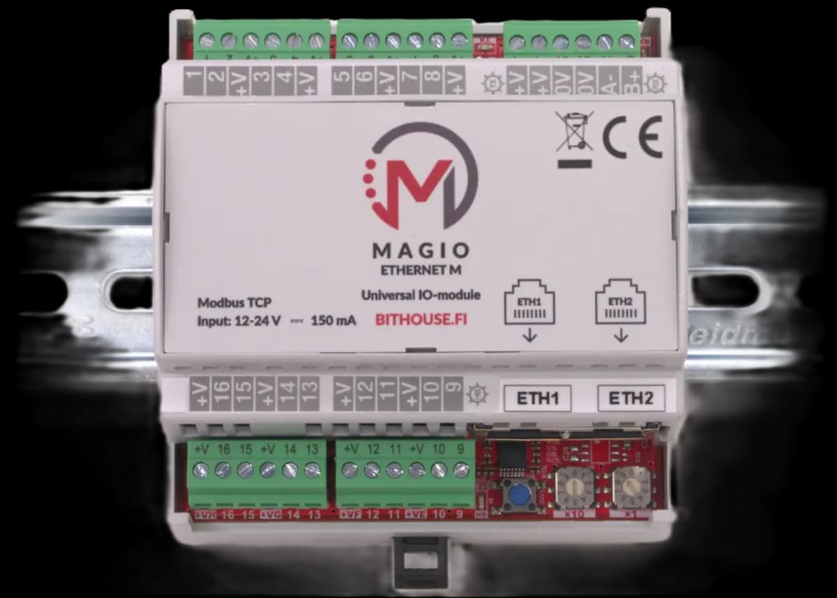 Magio Ethernet M -moduuli DIN-kiskossa